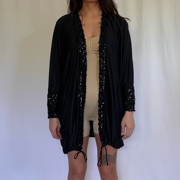 Funky Jackets & Blazers - Vintage 70s/80s Black Sequin Trim Kimono